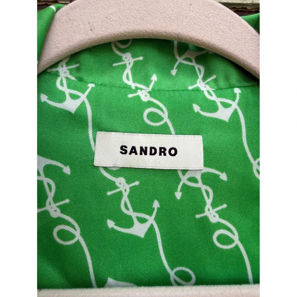 Sandro Paris Green Anchor Print Short Sleeve Pajama Button Up Shirt Size Medium - Picture 2 of 5